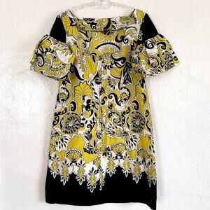 Vintage Mod Hawaiian Mini Dress Hula Flower Sz M Beach Yellow